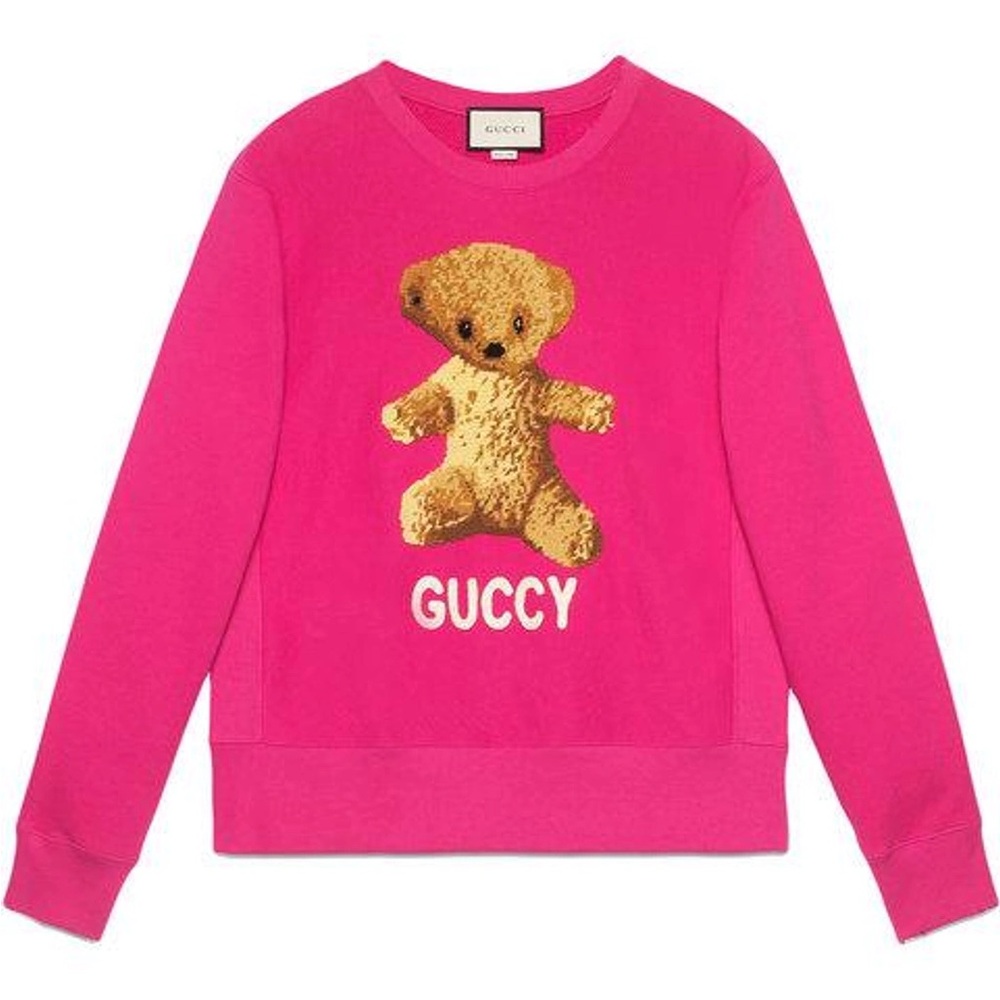 Gucci Pink Cotton Teddy Bear Applique Crewneck Sweatshirt Size XS